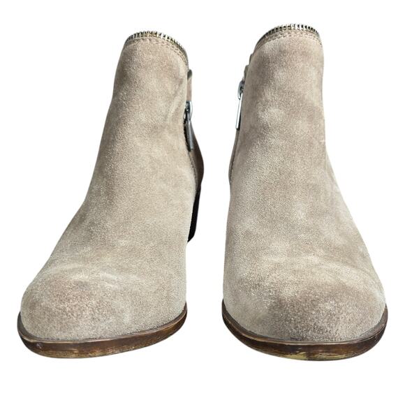 Lucky Brand Bartalino Booties Womens 7 Tan Suede Leather Ankle Boots Zipper Boho - Picture 7 of 12